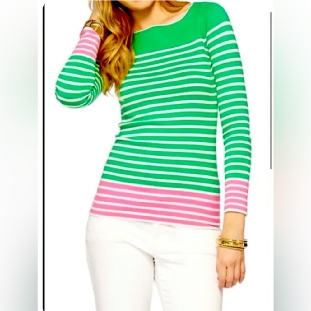Lilly Pulitzer Green and Pink Striped Sweater